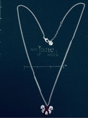 Women's Silver Chain Necklace with Burgundy Velvet Teddy and Crystal Wings